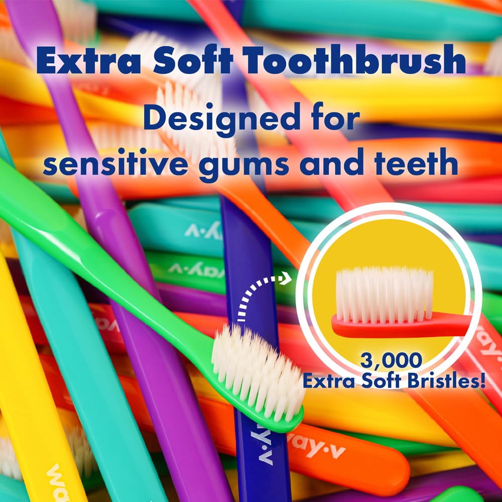 Way.V Extra Soft Toothbrush 7 Pack for Sensitive Gums and Teeth 3000 Ultra Gentle Bristles Brushes with Hygienic Head Covers Friendly Dentist Recommended BPA Free - Family Refill Pink 14 Pack