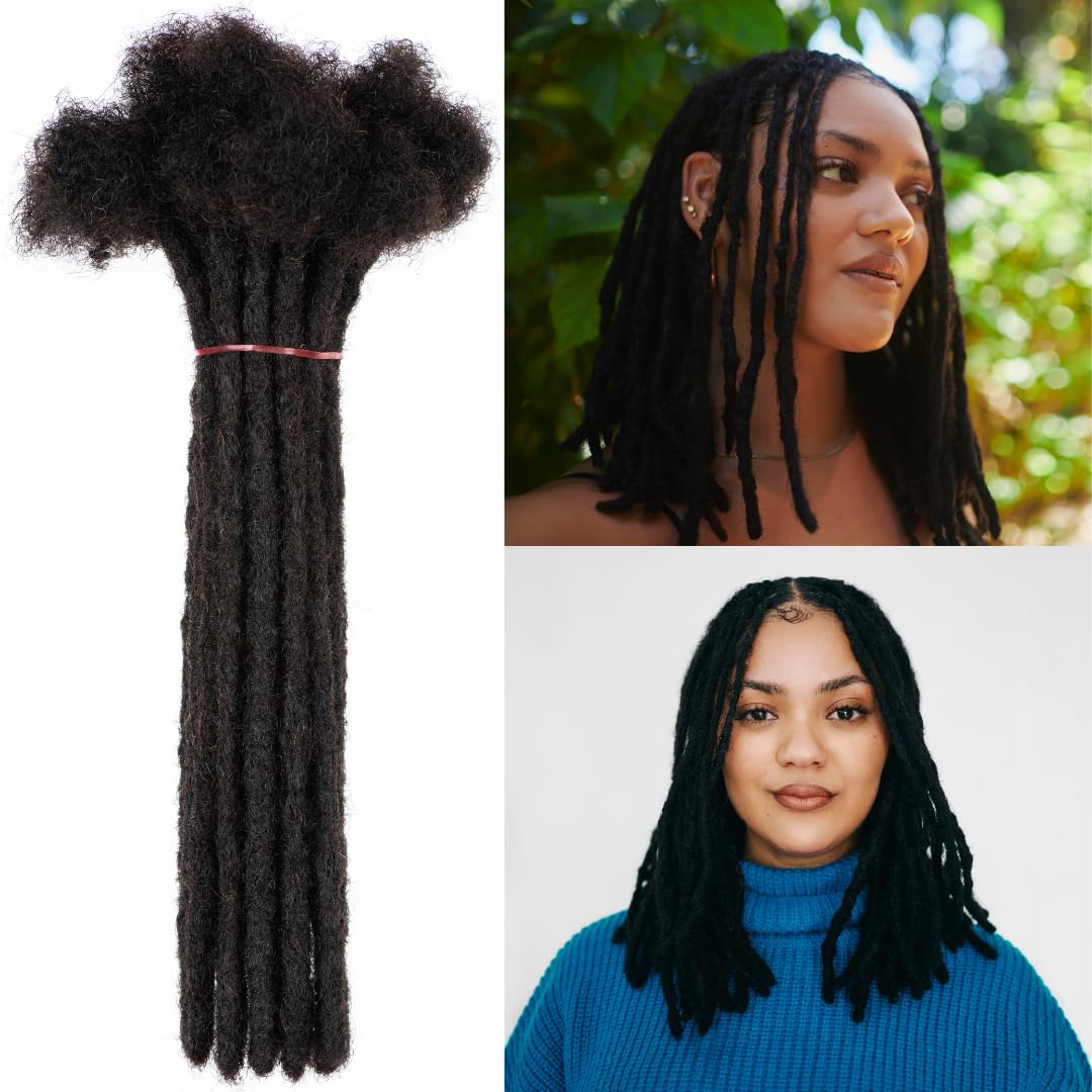 LinkMai 0.2-0.8cm Locs 8-18 I nch 20 Strands 100% Real Human Hair Dreadlock Extensions for Man/Women Permanent Loc Extensions Bundles Can Be Dyed Bleached Curled & Twisted (0.4CM, 1B, 18 INCH)
