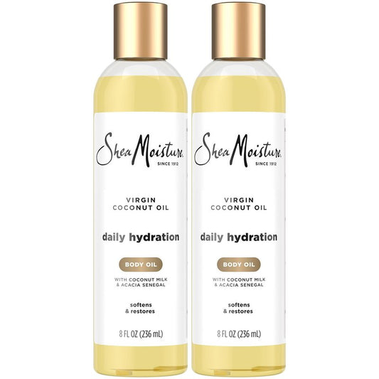 Shea Moisture Body Oil, Daily Hydration 2-Pack – Lightweight, Non-Greasy Moisturizer with 100% Extra Virgin Coconut Oil, Coconut Milk, and Acacia Senegal, 8 Oz Ea