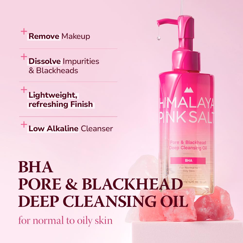 HIMALAYA PINKSALT Pore & Blackhead Deep Cleansing Oil BHA, 6.7 fl oz 2 Pack - Pore Purifying Oil Cleanser with BHA for Blackhead Removal, Makeup Remover with Refreshing Low Alkaline Formula