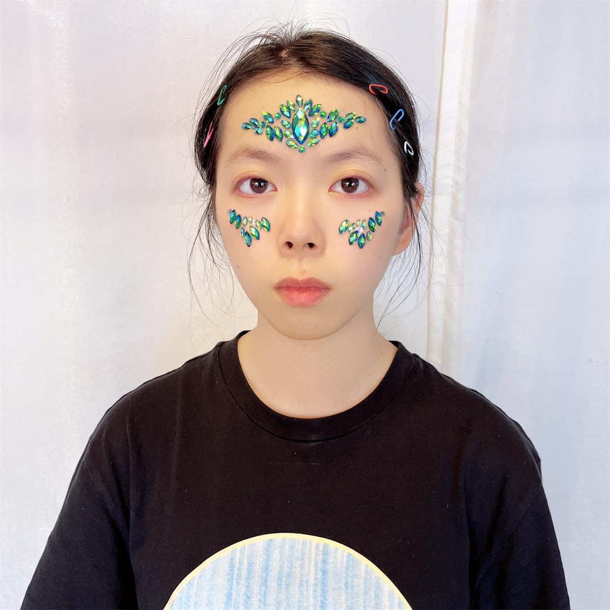 Face Jewels - Green Rhinestone Stickers for Halloween Makeup | Self-Adhesive Festival Glitter Gems