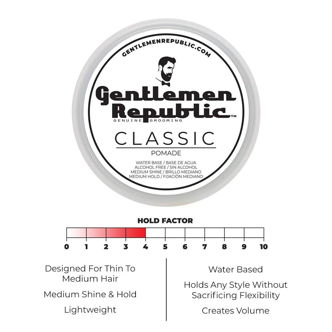 Gentlemen Republic Classic Pomade for Men - Water Based Pomade for Medium Hold & Shine, Premium Mens Hair Styling Products with No Beeswax - Ideal for Classic Styles, 8oz