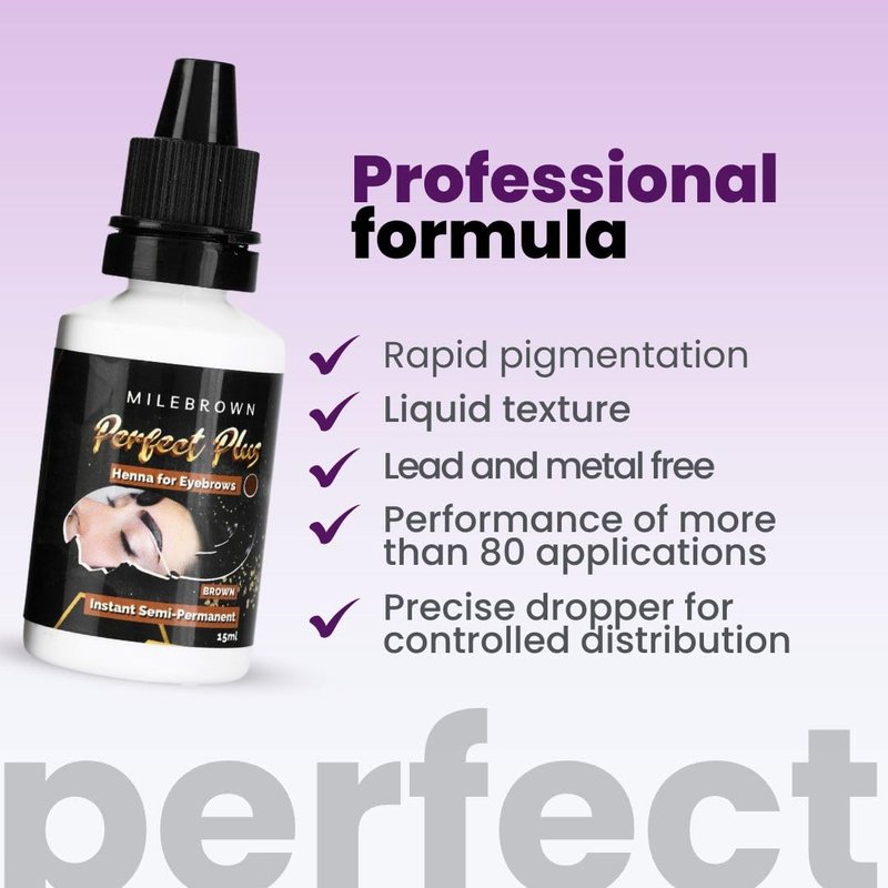MILEBROWN PERFECT PLUS Eyebrow Henna, for natural-looking coloring, 15 ml (Brown)