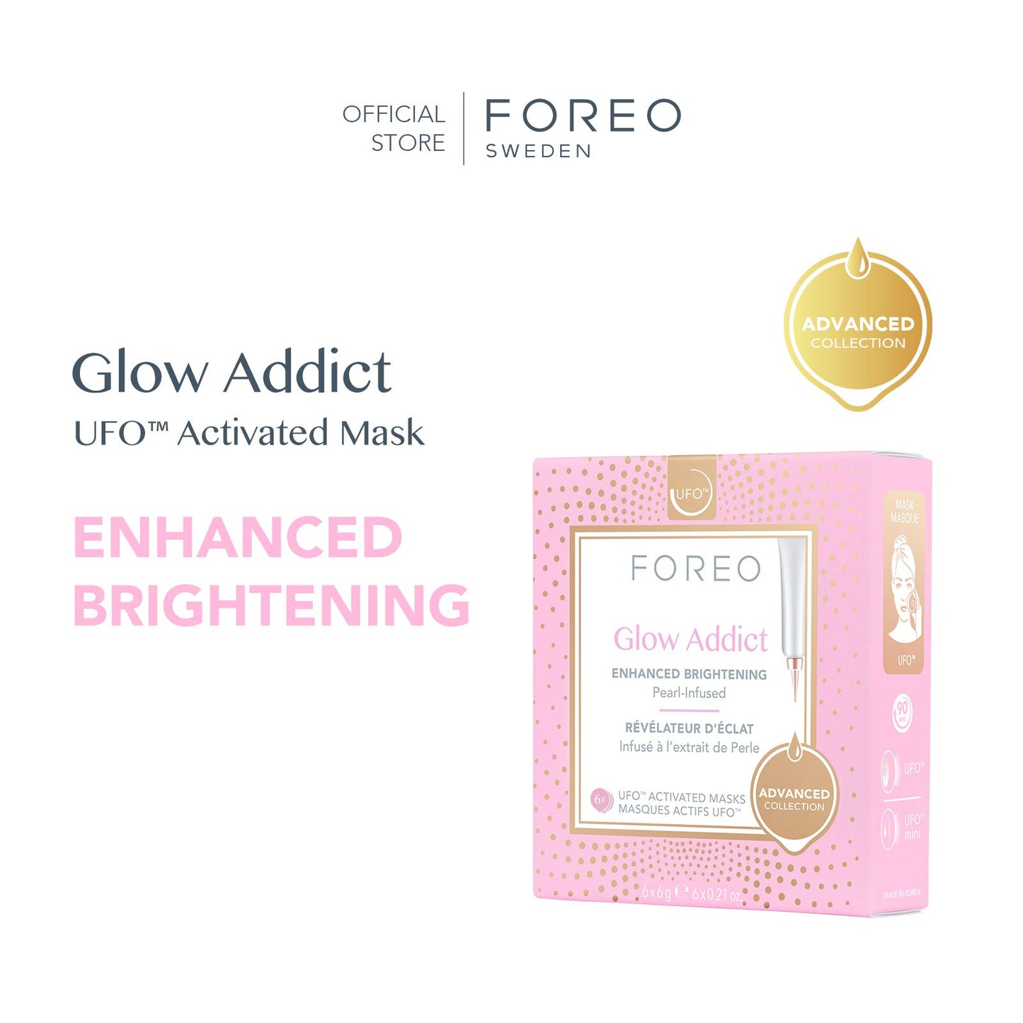 FOREO Glow Addict UFO-Activated Facial Mask - Hydrating Facial - Vitamin C & Vitamin E - For All Skin Types & Dull Skin - Antiaging - 6 pcs in Pack