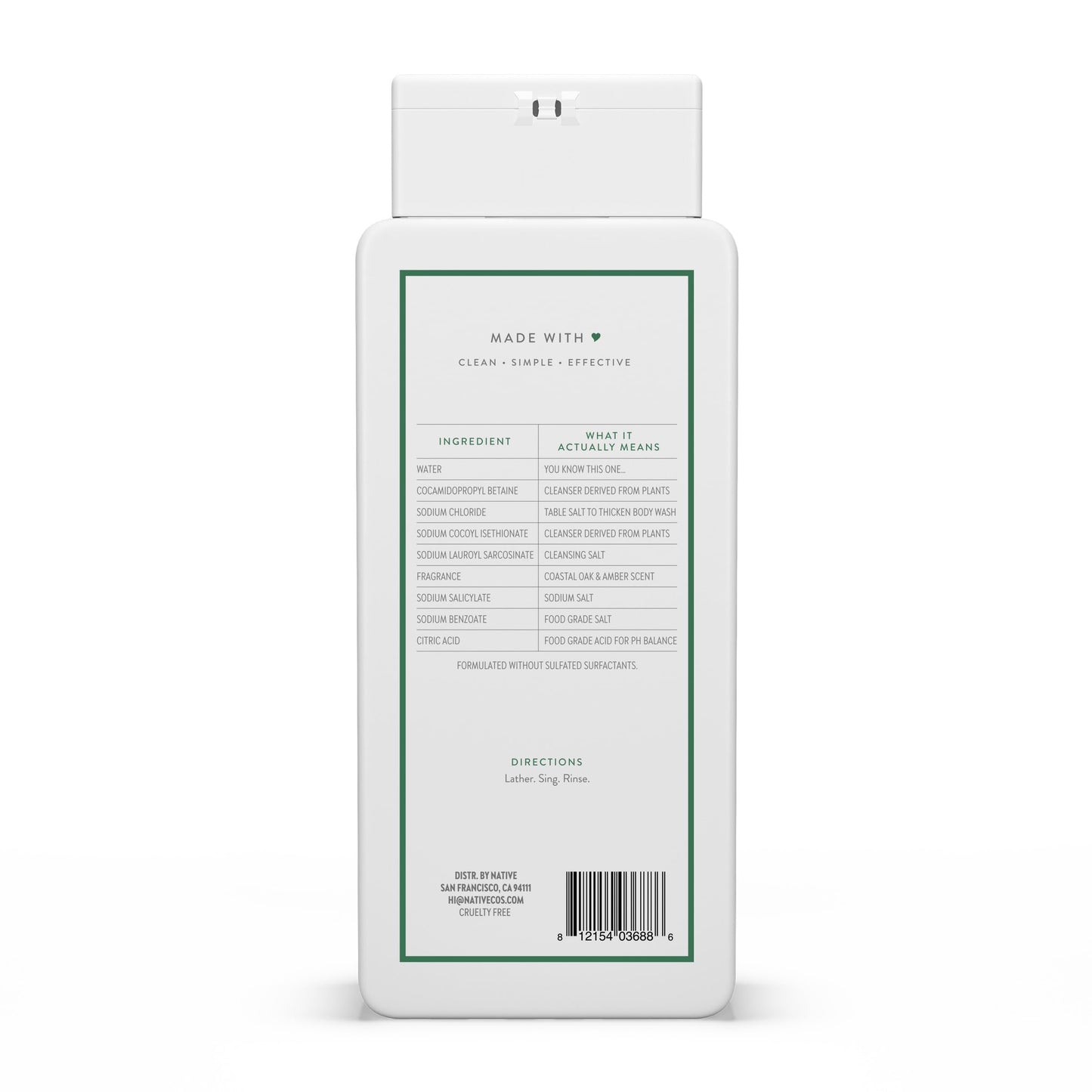 Native Body Wash Contains Naturally Derived Ingredients | For Women & Men, Sulfate, Paraben, & Dye Free Leaving Skin Soft and Hydrating | Coastal Oak & Amber 18 oz
