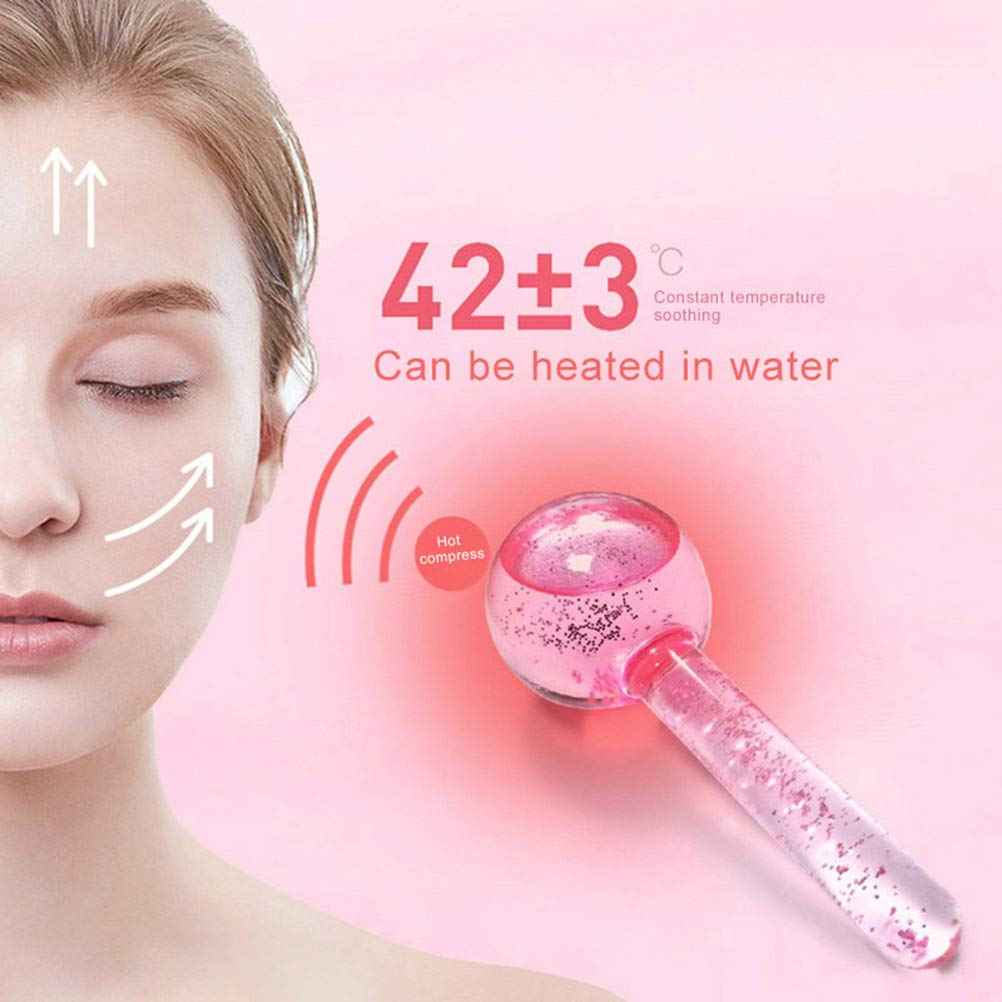 CIBLUTY Facial Ice beauty ball- 2PC Globes Pink Facial Roller for Cold or Hot Skin Massagers Globe Durable Quartz Glass for Face and Eye Rollers Reduce Puffiness