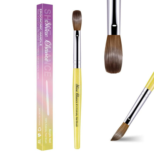 Acrylic Nail Brush Size 14, 100% Pure Kolinsky Nail Brush for Acrylic Application, Professional Nail Extension Manicure Tool Nail Drawing Pen for DIY Home Salon(Yellow)
