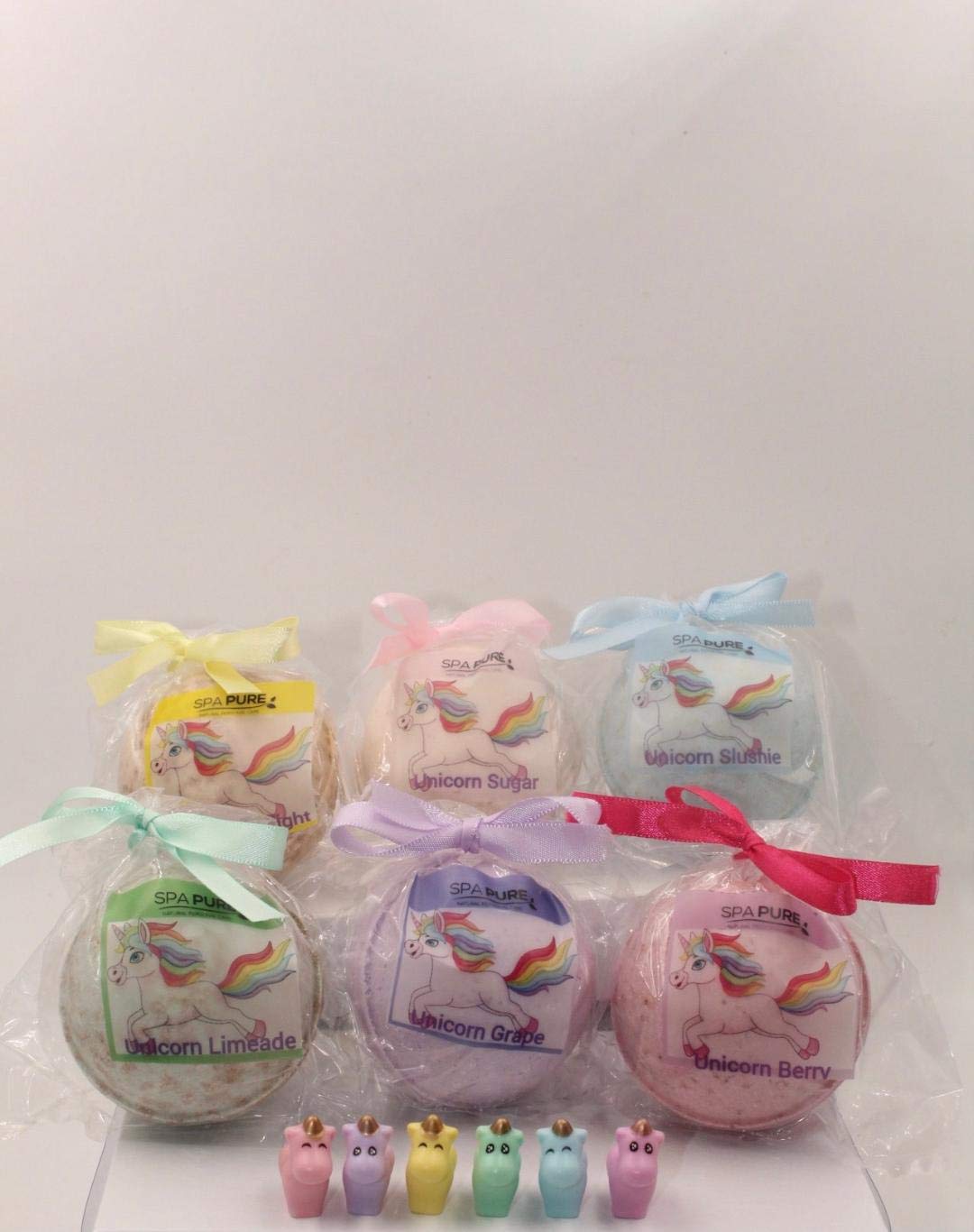 SPAPURE Unicorns and Rainbows - Bath Bomb Gift Set with 6 XL Unicorn bath bombs with surprise unicorns inside, USA Made, Handmade, Natural Bath Bombs, Birthday Gift idea for Kids (6 Count) Pack of 1