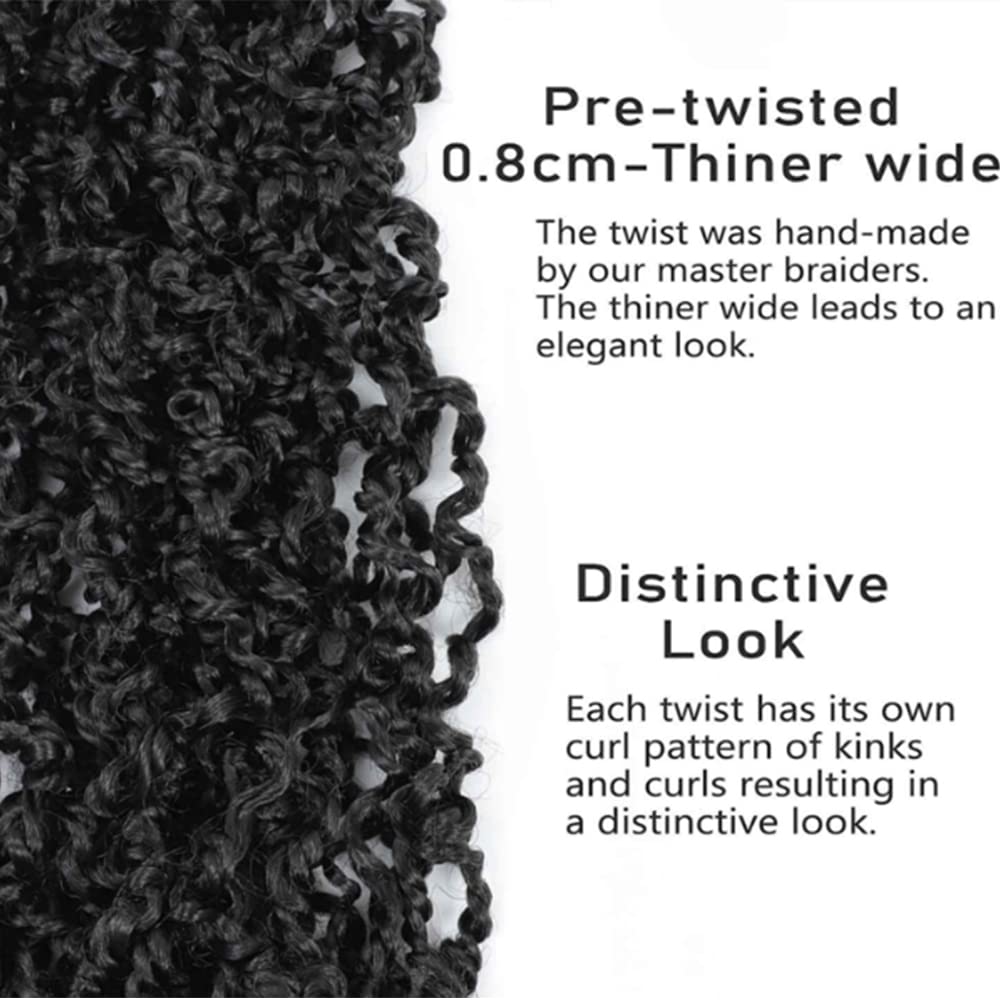 Boho Passion Twist Crochet Hair 12" - 8 Packs Natural Black Pre Twisted Mini Yanky Twist Curly Senegalese Dreadlocks Extensions Pre-looped Soft Locs Majesty Twist Braids for Women Synthetic