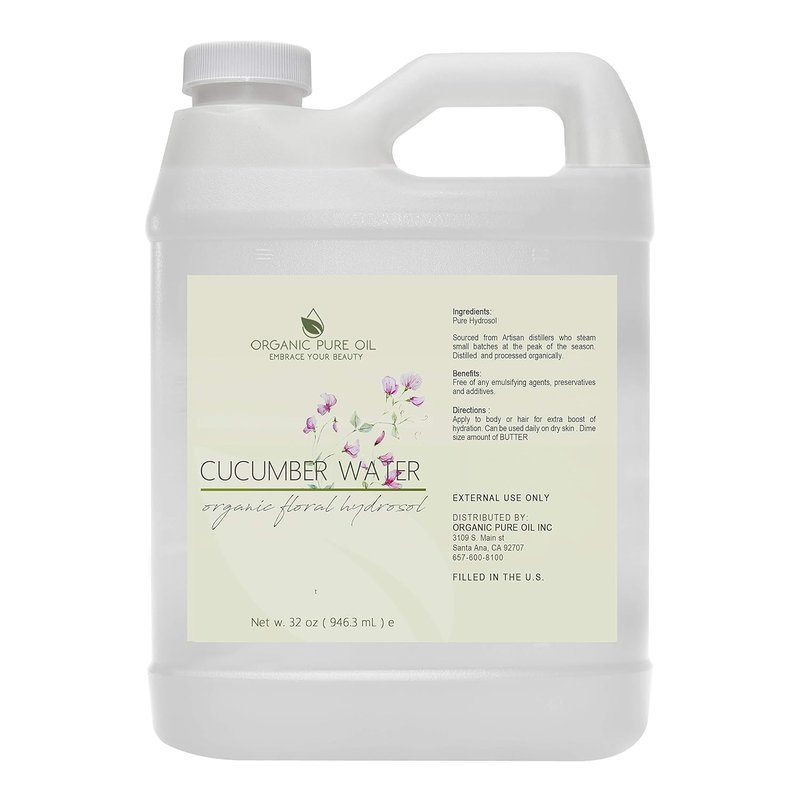 Cucumber Hydrosol - Pure Steam Distilled Hydrating Floral Water | 32 oz Refill for Skin & Hair Care