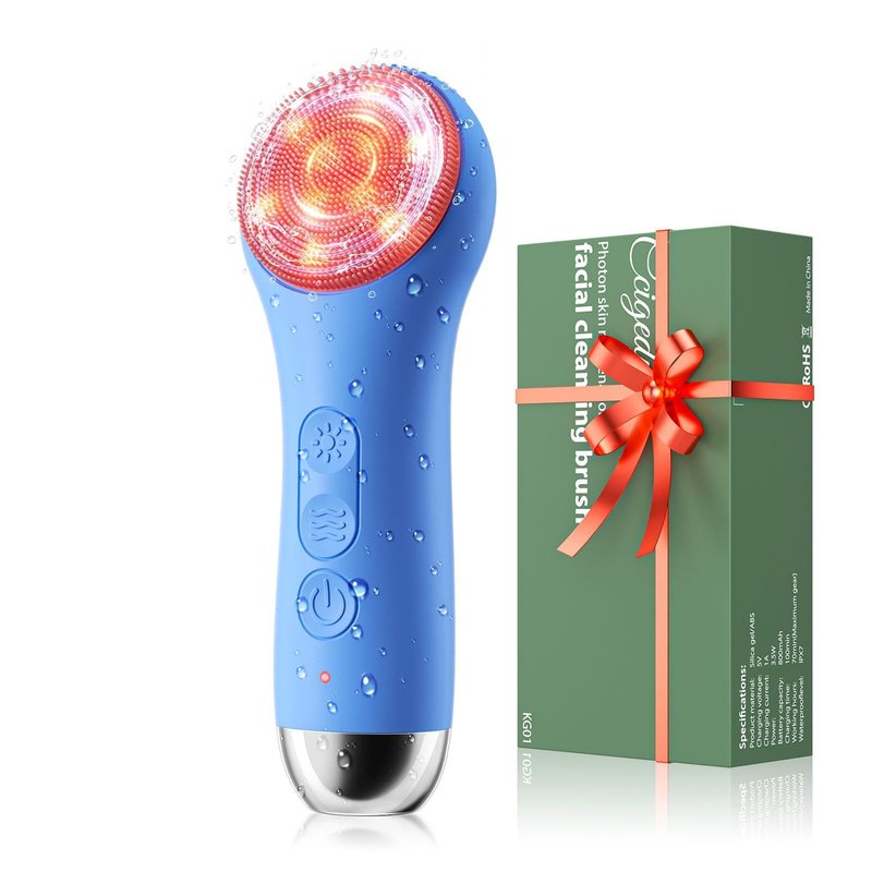 Face Scrubber Facial Cleansing Brush - Waterproof and Rechargeable Face Cleansing Brush with 4 LED Gentle Light, Cleansing, Exfoliating and Massaging, Electric Face Scrub Brush for Men & Women
