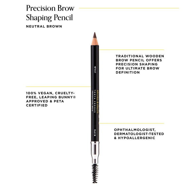 Arches & Halos Precision Brow Shaping Pencil - Double Sided Eyebrow Filler and Spoolie Brush - Creamy Texture for Shaping and Defining With Ease - Vegan, Cruelty Free - Neutral Brown - 0.070 oz