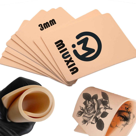MIUXIA 10pcs 3mm Tattoo Fake Skin 7.4x5.6" 3mm Tattoo Practice Skin Soft Silicone Thick for Beginer and Artists Supplies