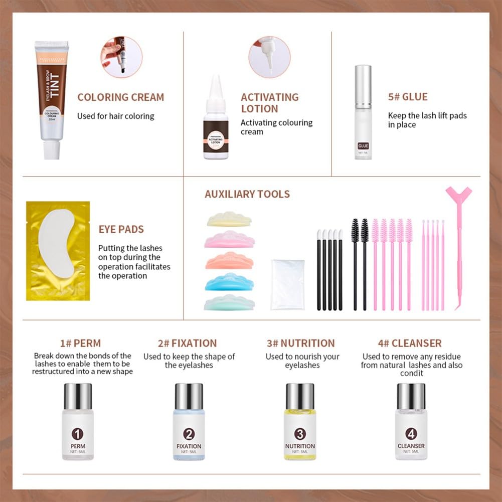 6 IN 1 Lash Lift & Brow Lamination Kit with Black Dark Brown, Home Lash Lift Kit, Quick Lash Curled Brow Perming with All Tools, Safe and Effective Result, Lasts for 6-8 Weeks, Christmas Gift for Her