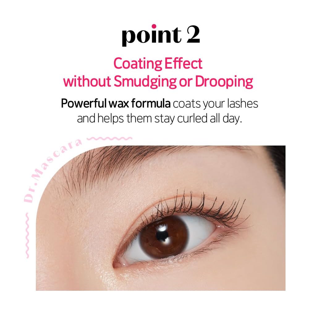 ETUDE Dr. Mascara Fixer, Black Mascara, Korean Mascara Fixer, Long-Lasting Wax Formula, All-Day Curl Hold, Smudge-Proof, Korean Makeup, Beauty, Vegan Certified (0.21 Fl Oz)