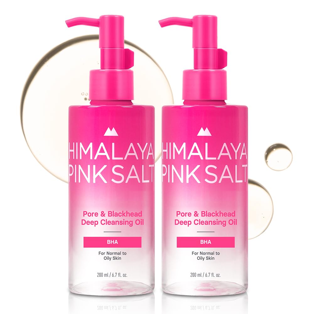 HIMALAYA PINKSALT Pore & Blackhead Deep Cleansing Oil BHA, 6.7 fl oz 2 Pack - Pore Purifying Oil Cleanser with BHA for Blackhead Removal, Makeup Remover with Refreshing Low Alkaline Formula