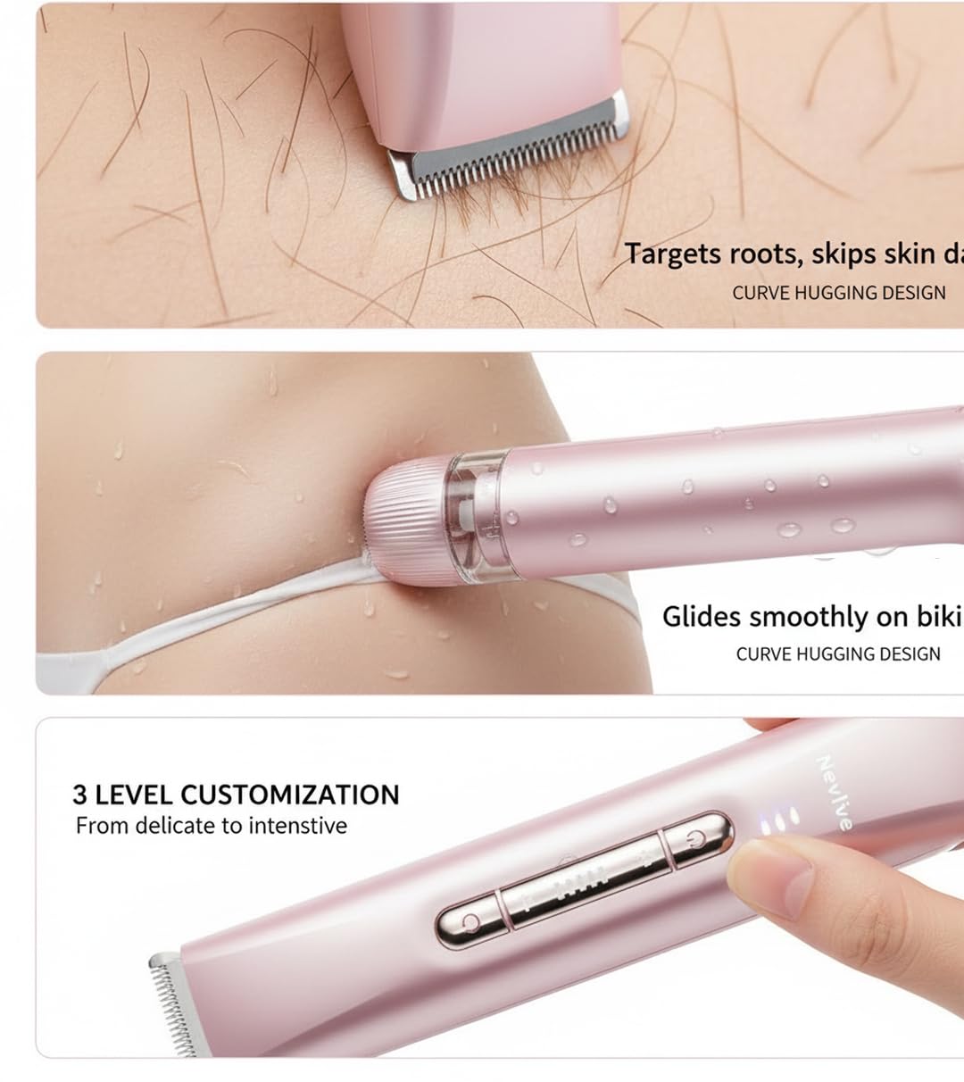 Bikini Trimmer for Women - Painless 2-in-1 Electric Shaver for Sensitive Areas & Bikini Line, Cordless Dual Head Razor, IPX7 Waterproof Wet/Dry, USB-C Fast Charge, Travel-Friendly