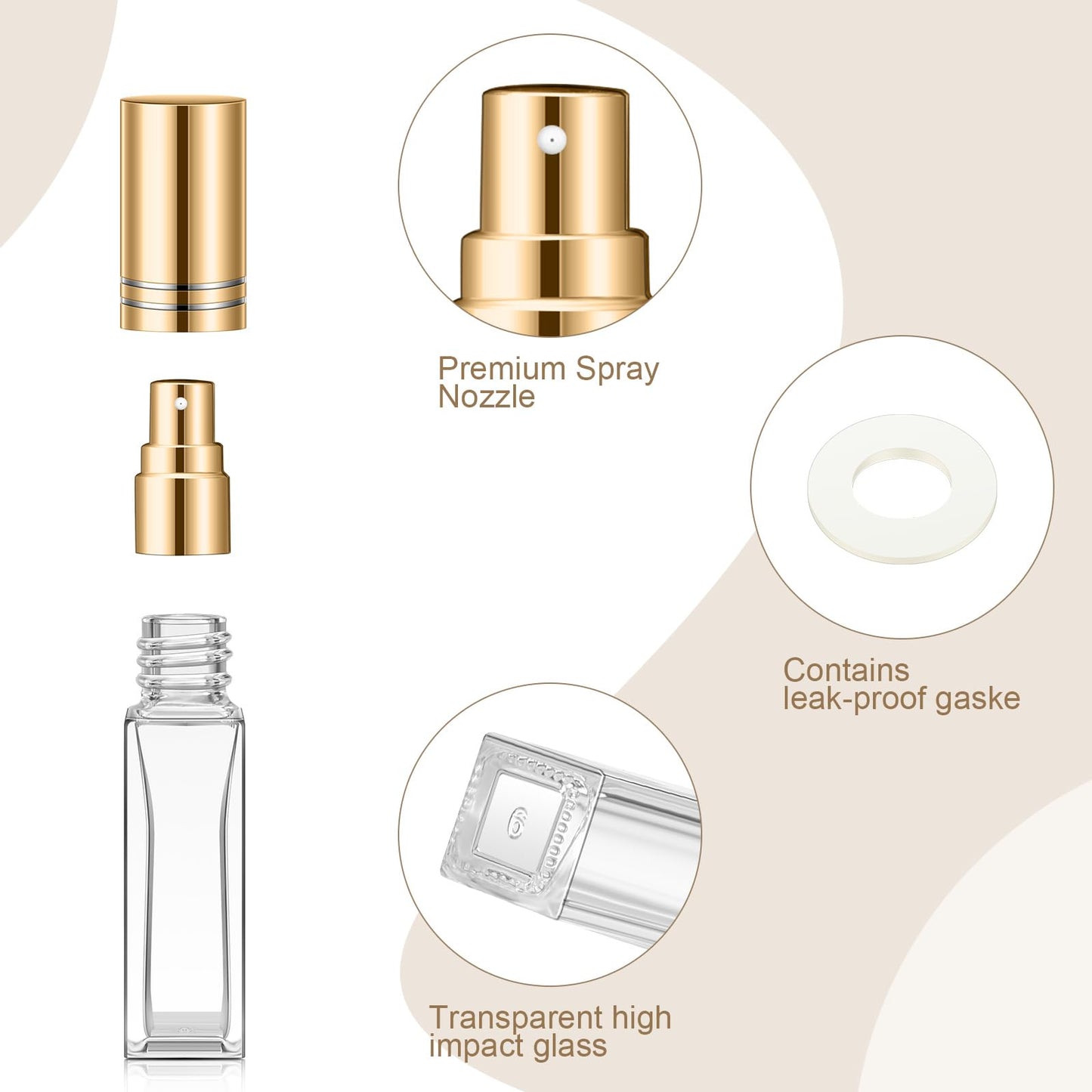 Domensi 30 Pcs 10/15/20/30 ml Perfume Travel Refillable Glass Bottles Spray Bottle Perfume Atomizer for Cologne Dispenser Leak-proof Fragrance Bottles Atomizer Pump Kit (20 ml,Gold,Silver,Black)