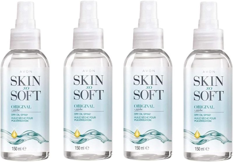 AVON SKIN SO SOFT Original Jojoba Oil Spray – Lightweight DRY Oil with Natural Moisturizing JOJOBA for Silky Smooth, Hydrated Skin 5.Fl Oz 150 ML (4- PACK)