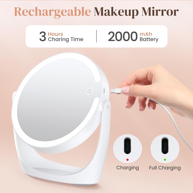 Vanity Magnifying Mirror - 10x Lighted Makeup Mirror with 3 Adjustable Brightness Settings | Rechargeable, Double-Sided, 360° Rotation