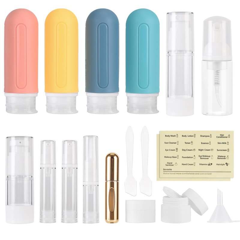 Beveetio 19 Pack Travel Bottles TSA Approved, 3OZ Leakproof Silicone Refillable Travel Size Containers for Toiletries, BPA Free Travel Accessories Tubes Cosmetic Shampoo Lotion Soap