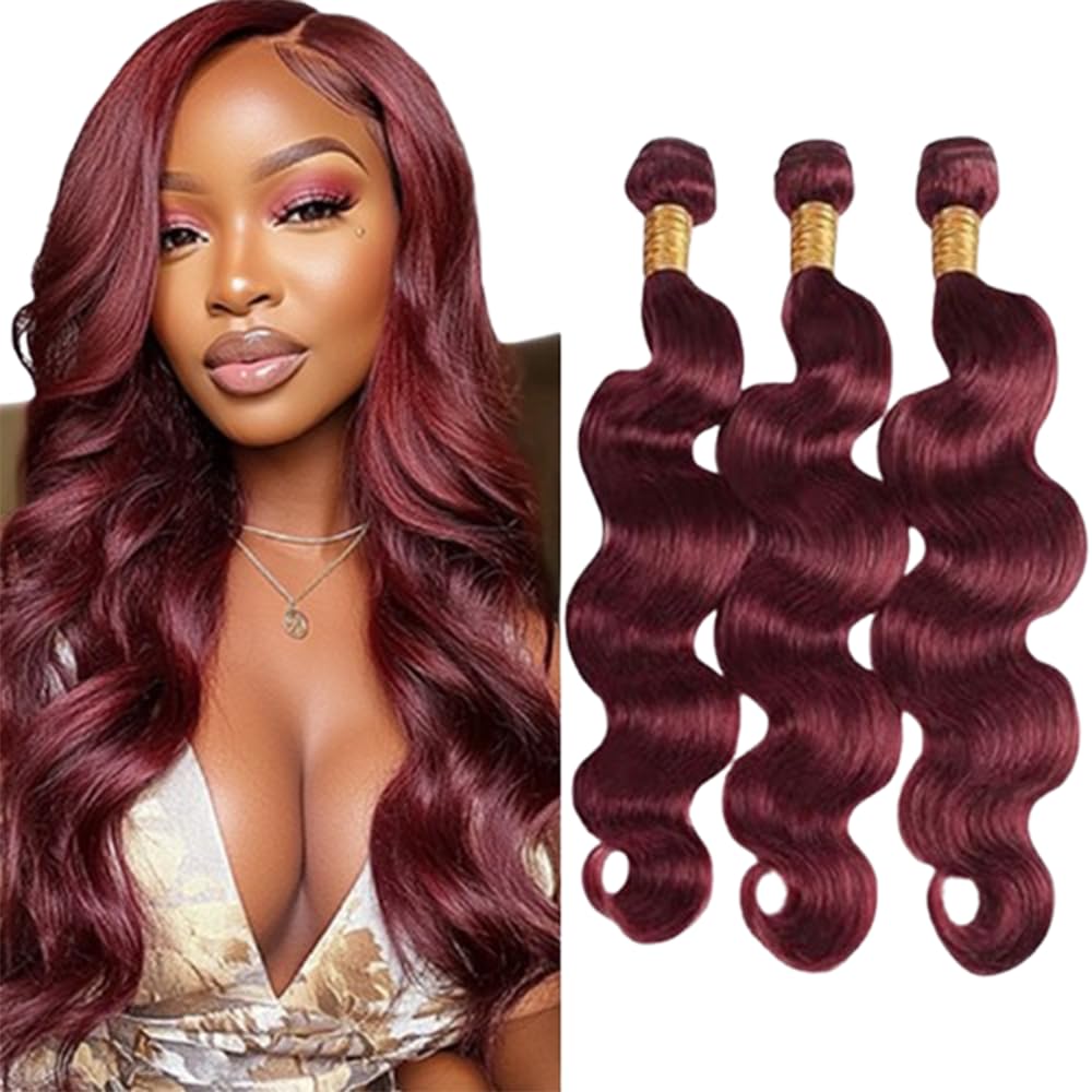 BilltiiWW Burgundy Body Wave Human Hair Bundles 12 12 12 Inch
