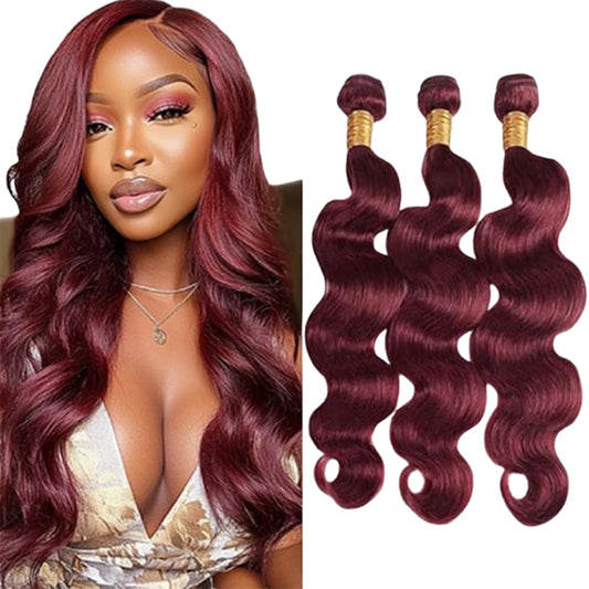 BilltiiWW Burgundy Body Wave Human Hair Bundles 12 12 12 Inch