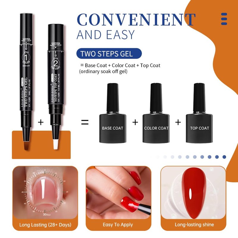 Love easy Hema Free Gel Nail Polish Pen Set 6 pcs -Brown Color Series,Ideal Gift for Her,Gift for Women(U V Lamp Needed)