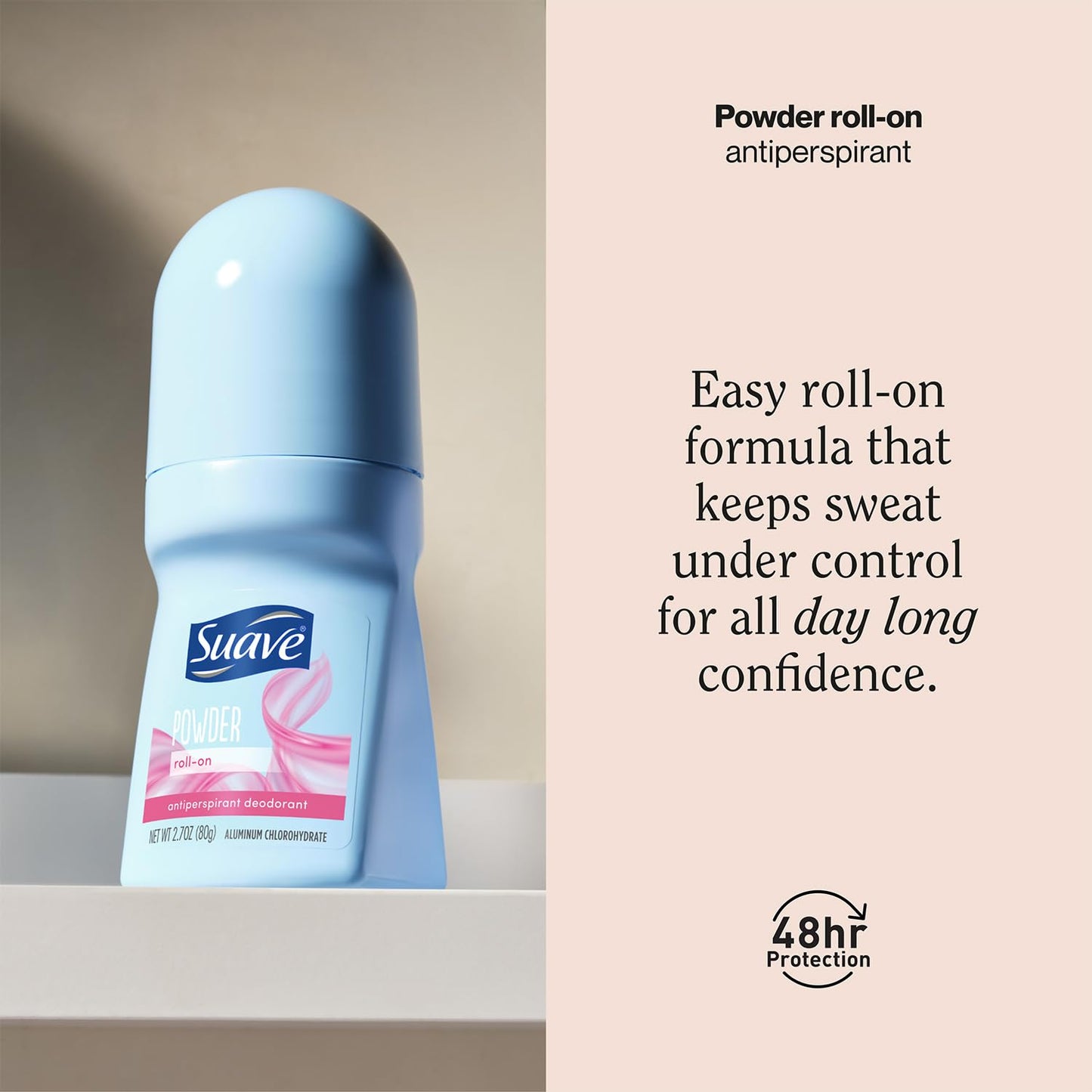 Suave Roll-On Deodorant for Women, Powder Fresh Scent, 6-Pack – Antiperspirant Deodorant with 24H Sweat & Odor Protection, 2.7 Oz Ea