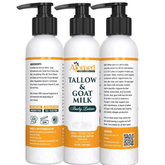 Tallow & Goat Milk Body Lotion for Sensitive Skin, Organic moisturizing Lotion - Soothes Dry skin, Goat Milk face and body Moisturizer - Handmade Tallow for skin cream (8 OZ, Oatmeal & Honey)