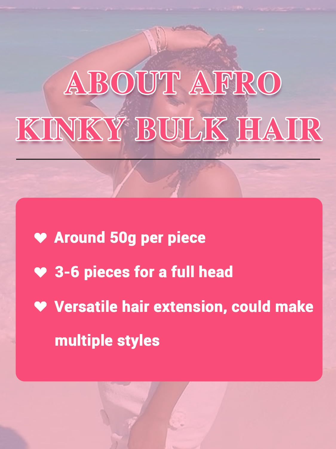 REBECCA FASHION Afro Kinky Bulk Human Hair 50g/Pack Braiding Hair for Dreadlock Extensions, Loc Repair, Afro Kinky Curly Human Hair Bulk for Twist 12 Inch Natural Black Color