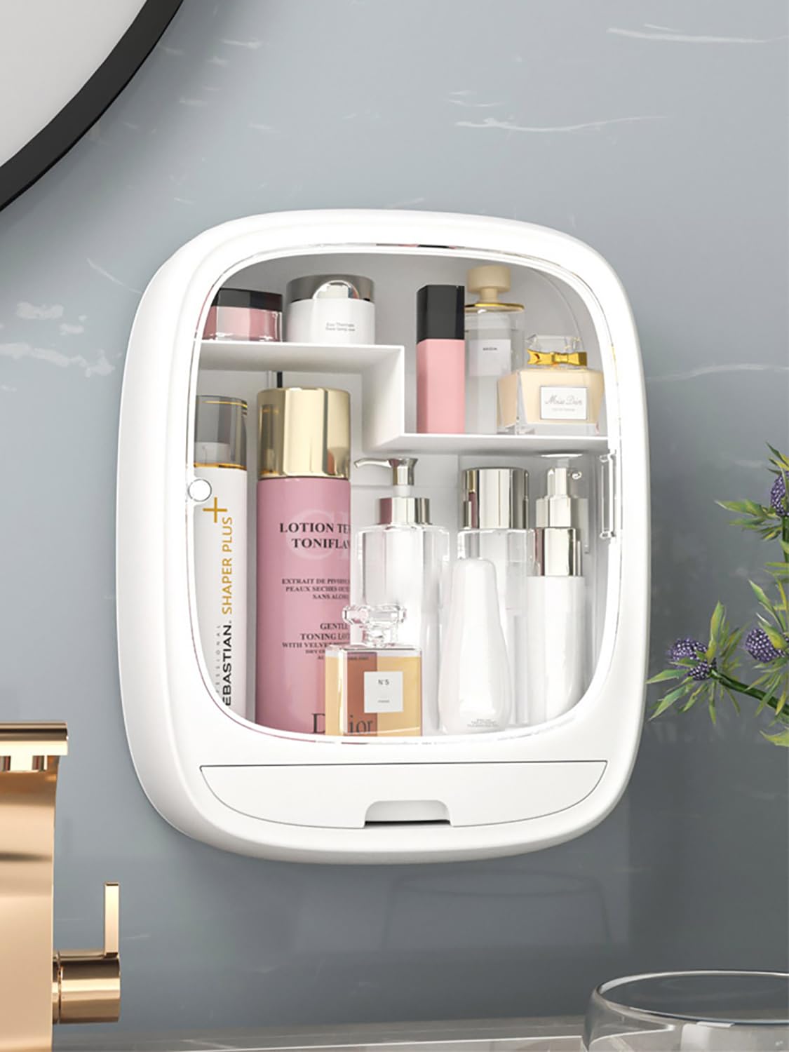 Heaime Makeup Organizer Shelf,Wall-Hanging Cosmetics Organizer and Storage Box,Cosmetic Display Cases,Wall-Mounted Storage Rack for Cosmetics,Skincare and Hair Accessorie