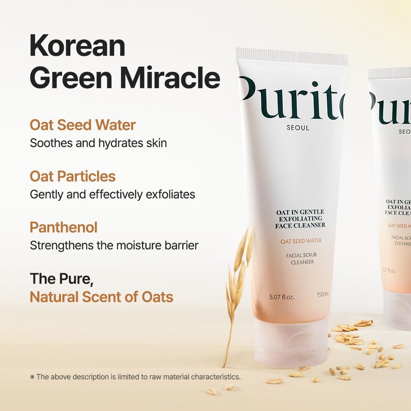 Purito Oat Exfoliating Facial Polish Cleanser - Hydrating Daily Face Wash with Gentle Scrub | 5.07 fl. oz Vegan Skin Care