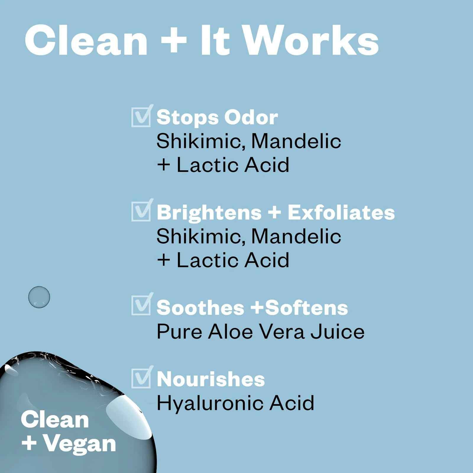 Kosas Chemistry Deodorant - Aluminium and Baking Soda Free + BO-Fighting AHA Serum that Exfoliates, Softens, and Nourishes the Skin, (Beachy Clean)