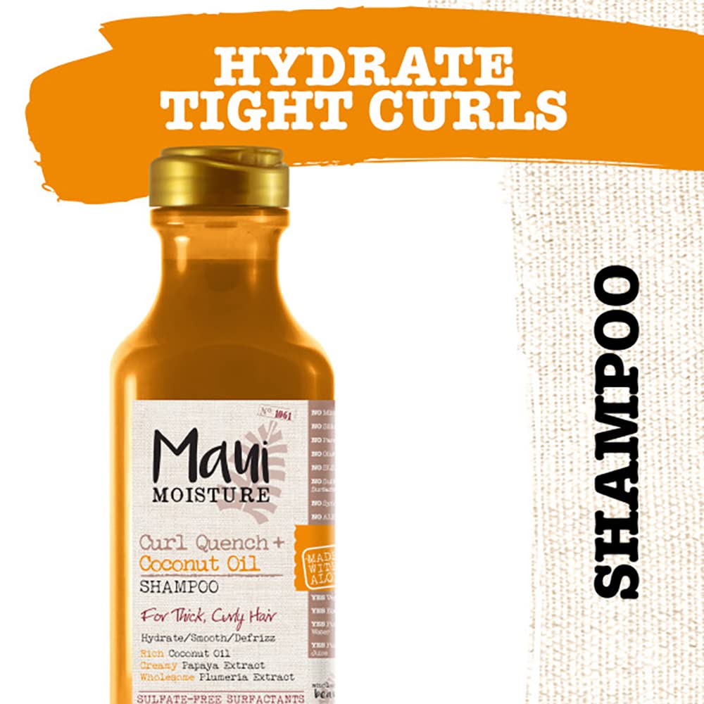 Maui Moisture Curl Quench + Coconut Oil Shampoo + Conditioner to Hydrate and Detangle Tight Curly Hair, Softening Shampoo, Vegan, Silicone & Paraben-Free, 13 Fl Oz (Pack of 2)