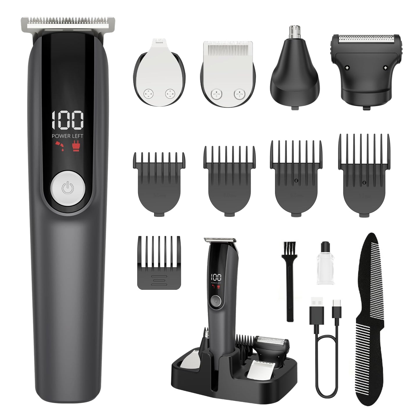 Beard Trimmer for Men, Electric Razor for Nose, Body, Face and Mustache, 5-in-1 Barber Hair Clippers, Cordless Shavers for Men Grooming Kit Ideal Gift