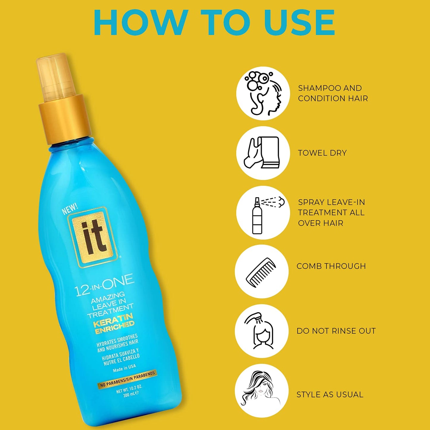 Freeze It 12-in-One Amazing Leave-in Hair Treatment Spray- Infused with Keratin, Borage Oil for Hydration, Smoothness, Nourishment - Strengthens, Protects Dry & Damaged Hair
