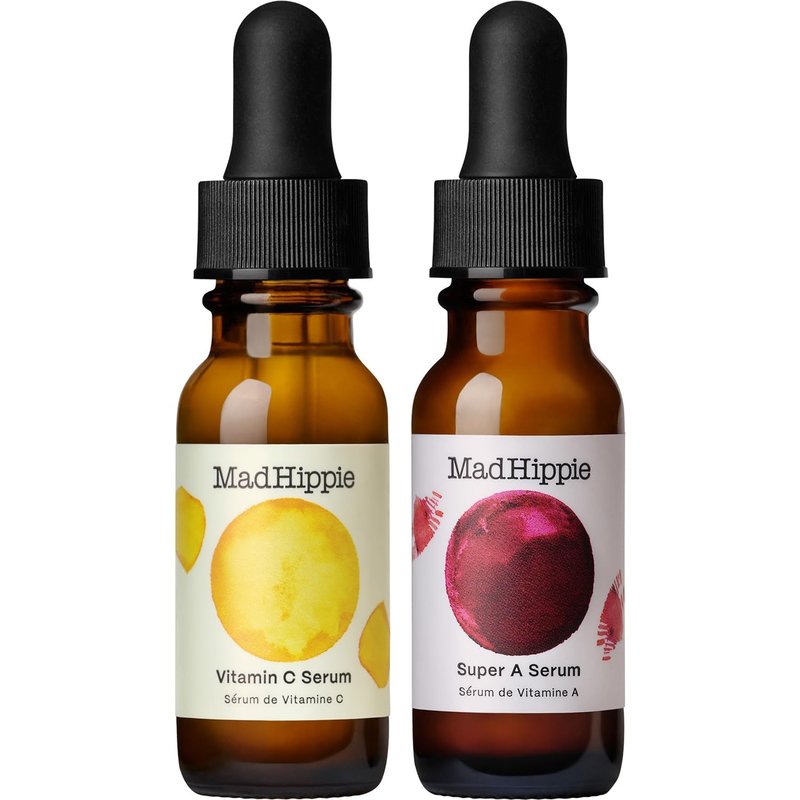 Mad Hippie Travel Face Serum Set - Skin-Brightening Vitamin C & Firming Retinol | Day & Night Dual Pack, 0.5 Oz Each