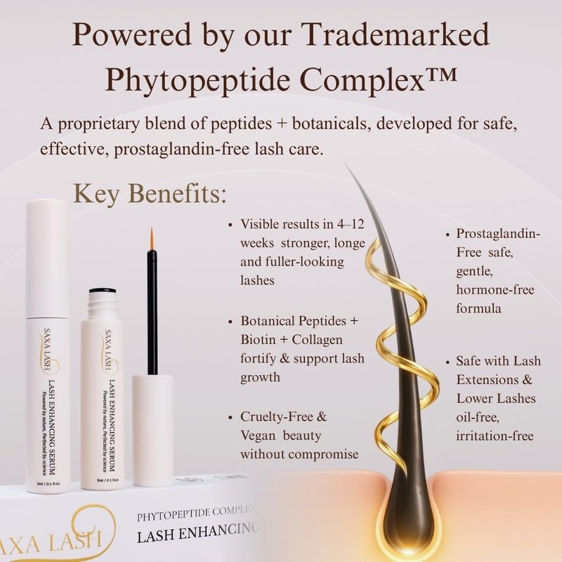 Saxa Lash Peptide Lash Serum. Eyelash Growth Serum with Phytopeptide Complex™. Prostaglandin-Free Formula for Longer, Fuller Lashes