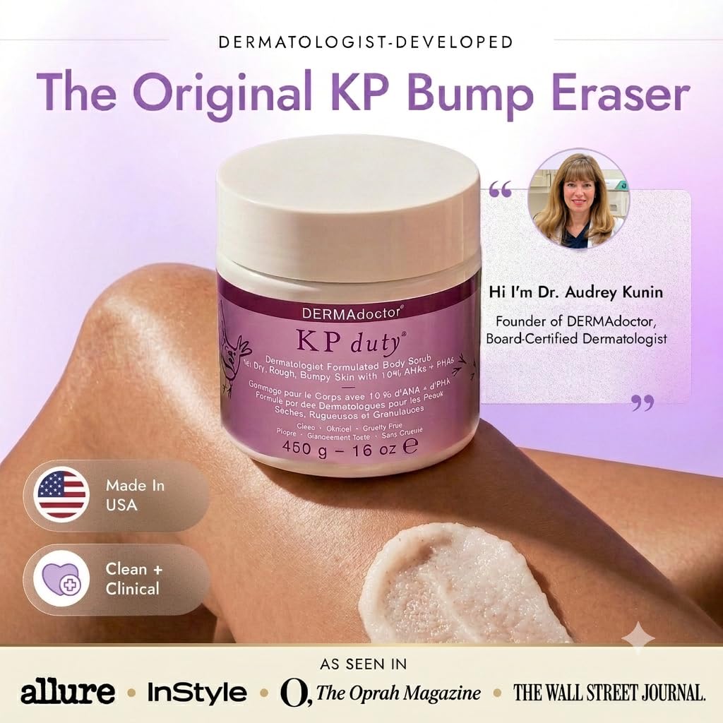 DERMAdoctor KP Bump Eraser Body Scrub with 10% AHAs + PHAs for Keratosis Pilaris, Dry, Rough, and Bumpy Skin, Dermatologist Formulated Exfoliating Body Scrub with Glycolic and Lactic acids - 16 Fl oz