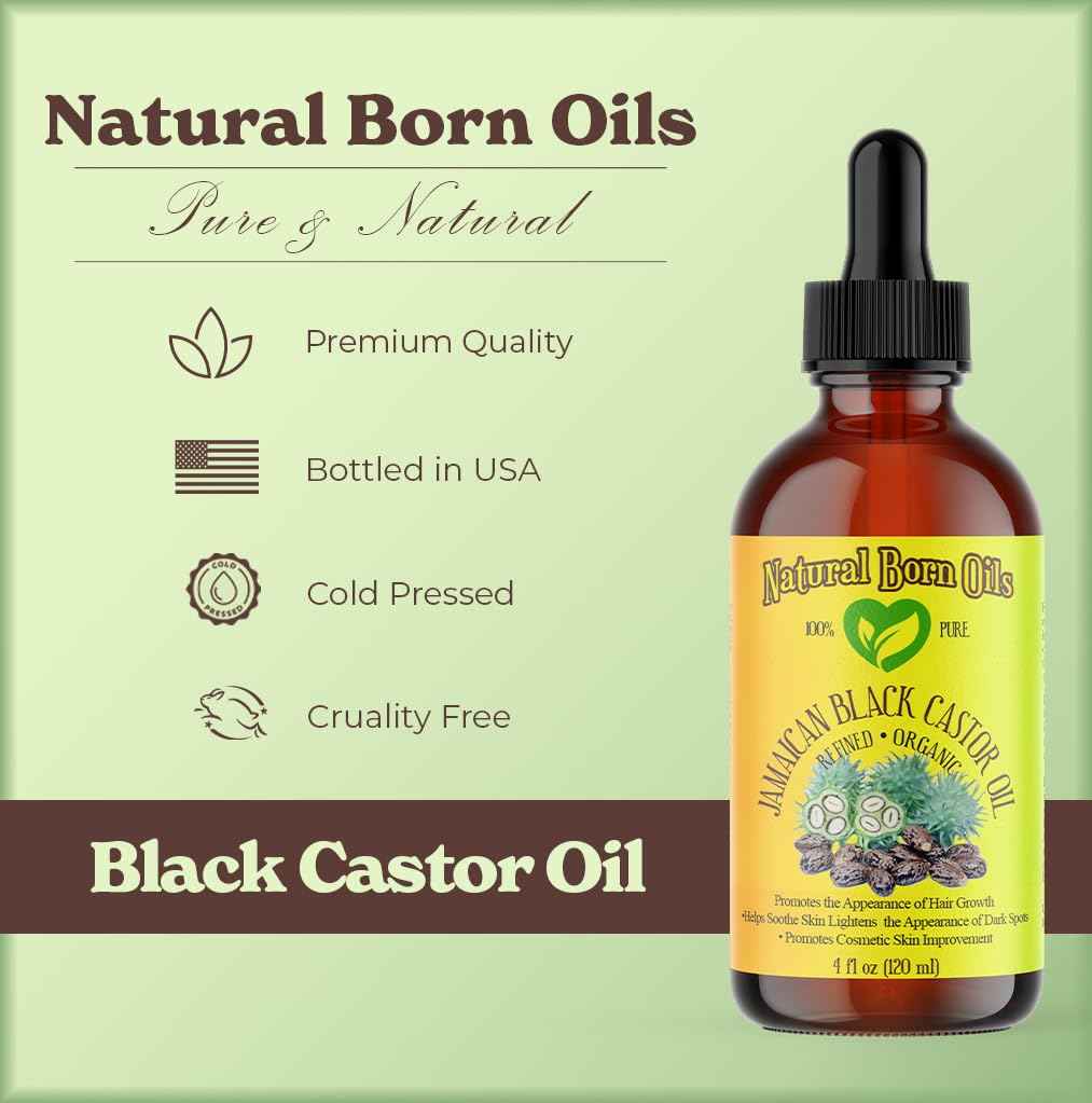 Natural Born Oils Jamaican Black Castor Oil, 16oz, Organic, Cold-Pressed, Fatty Acids, Deep Hydration for Skin, Hair Restoration