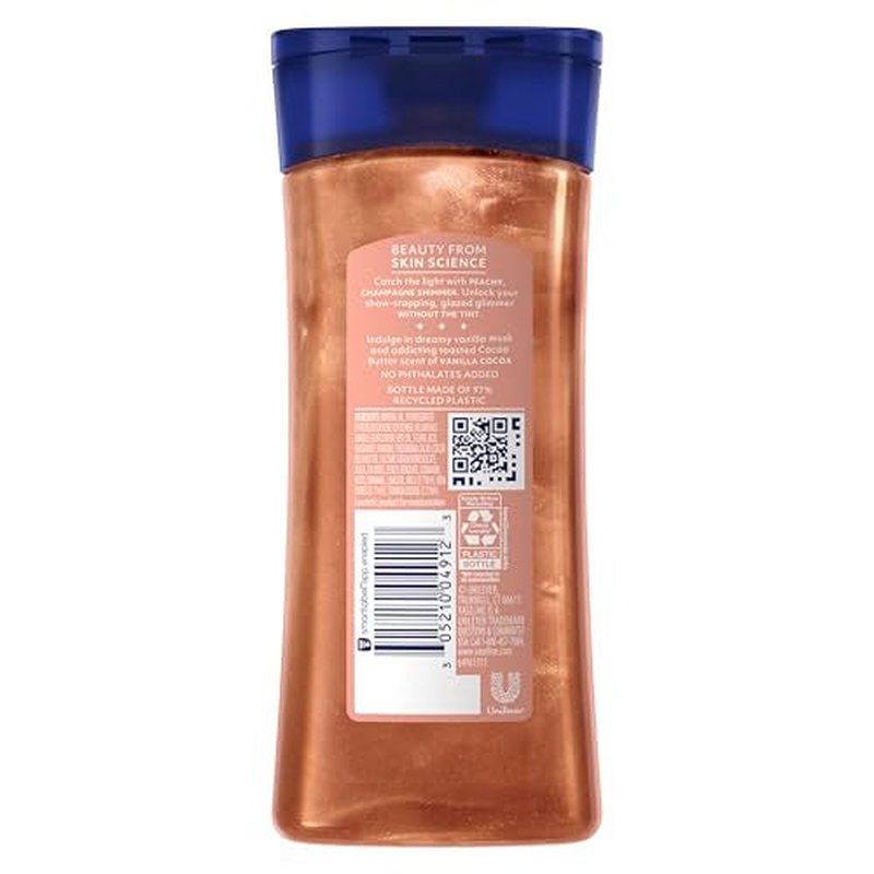 Vaseline Glazed and Glisten Sunlit Glow Body Gel Oil Vanilla Cocoa Shimmering with Ultra-Hydrating Lipids and 100% Pure Cocoa Butter, 6.8 Oz