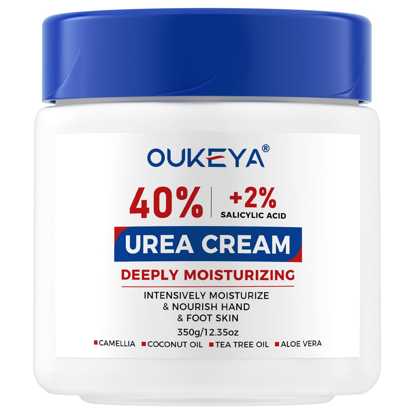 OUKEYA Urea Cream 40% with 2% Salicylic Acid Intensive Foot, Hand & Body Cream for Very Dry, Cracked, Rough Skin on Heels, Knees & Elbows (12.35 Ounce)