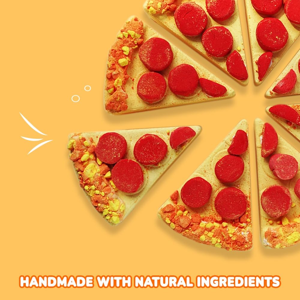 HZEX Pizza Bath Bombs Set of 8 Slices – Large Fizzies for Relaxing Bubble Bath, Handmade Spa Gift for Women, Men & Kids – Fun Pizza-Shaped Aromatherapy Bath Bomb Gift Set