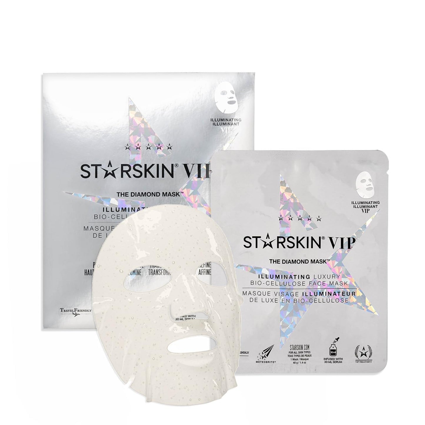 STARSKIN - Premium Korean Skin Care Bio-Cellulose Face Mask - Formulated with Fermented, Vitamin-Rich Coconut Juice - Soaked in Creamy Serum infused with Diamond Dust and Rare Botanicals - 40g, 1.4 Oz