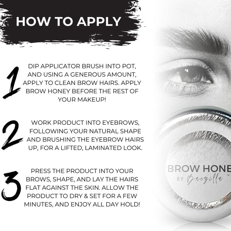 Brow Honey by Baezilla Eyebrow Gel - Long Lasting Clear Waterproof Wax Lamination Gift Set With Brush - Natural Amber Bergamot Scent