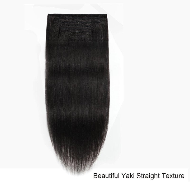 Anrosa Yaki Hair Clip in Yaki Hair Extensions Clip in Human Hair for African American Yaki Straight Clip ins Natural Hair Thick Volume Natural #1B 10 inch 120 Gram