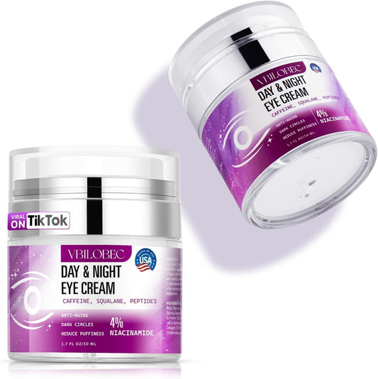 Vbilobec 2025 Latest Caffeine Eye Cream:[30+ SGS Certified] [Used by Over 1M Fans] Anti-aging Eye Cream to eliminate dark circles, puffiness, and fine lines.1.7 fl oz, for Women& Men,2PC