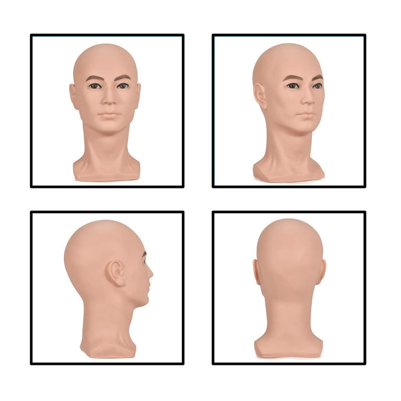 ZMS Male Mannequin Professional Training Head Manikin Bald Hat Display Wig Model with Free Table Clamp