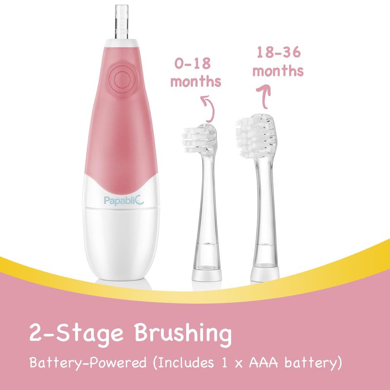 Papablic BabyHandy 2-Stage Sonic Electric Toothbrush for Babies and Toddlers Ages 0-3 Years, Pink
